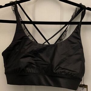 NWT Alala Women's Crossback Sports Bra With Sheer Ruffle‎ Straps - Black Size S